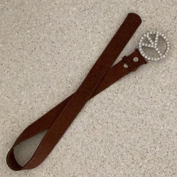 Leatherock Rhinestone Studded Peace Buckle Genuine Leather Statement Belt - Picture 6 of 9